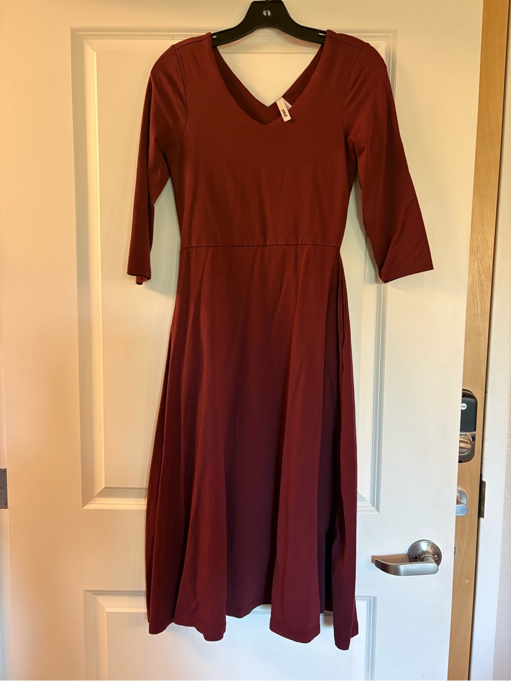 Pact Wine V-Neck 3/4 Sleeve Midi Dress